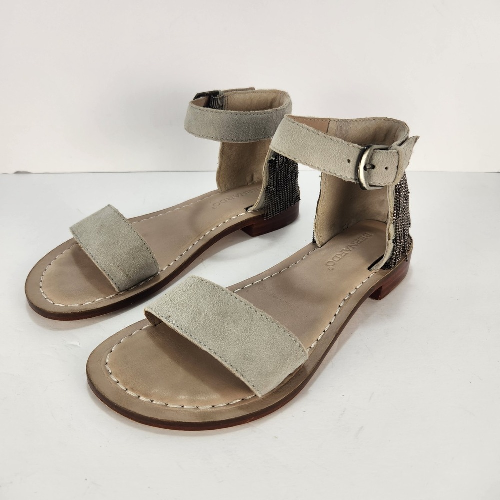 Bernardo Women's Embellished Ankle Strap Light Gray Dressy Sandals Size 6.5